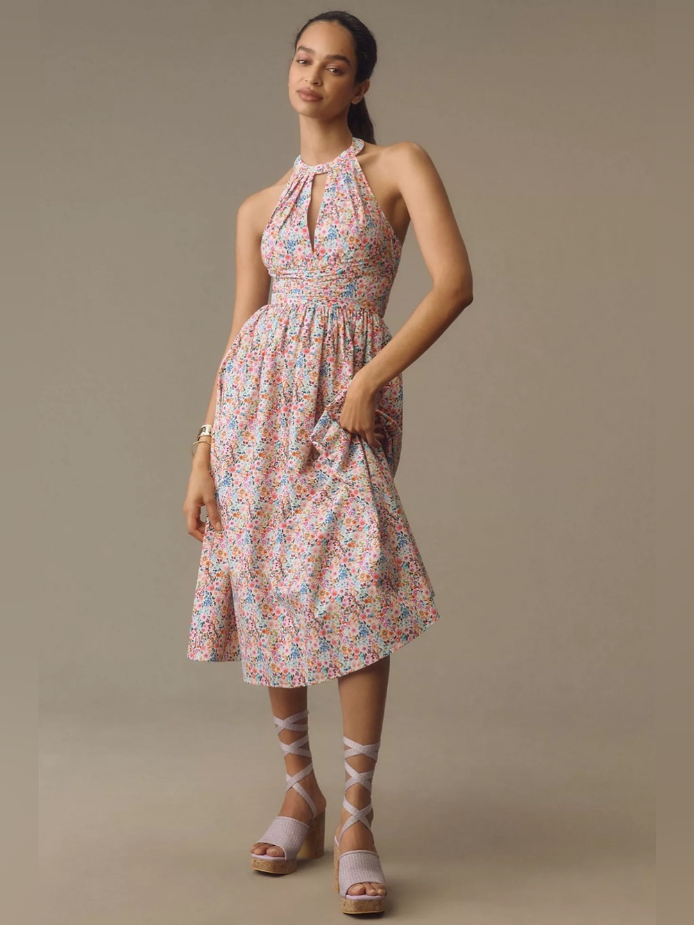 NWT Atsu Halter Bow-Back A-Line Midi Floral Dress Anthropologie size L